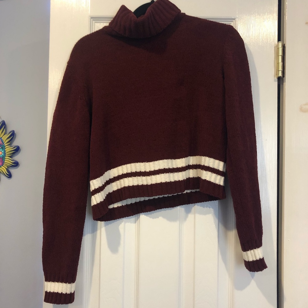 chenille turtleneck sweater with varsity stripes